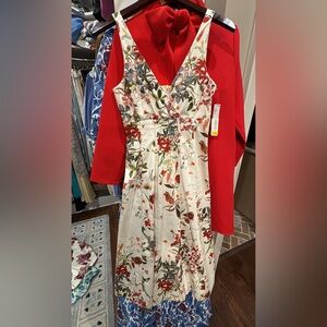 ANTONIO MELANI Floral Midi Dress with Red and Blue Accents
